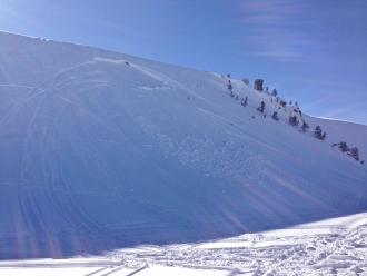 Small snowmobile triggered wind slab